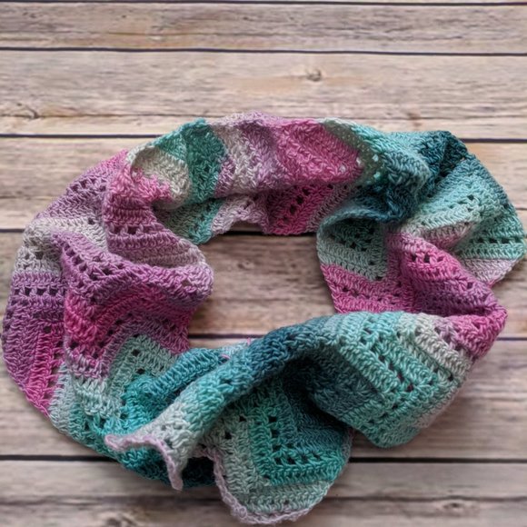 Wool Scarf in Soft Pink, Aqua and Gray - Picture 3 of 3